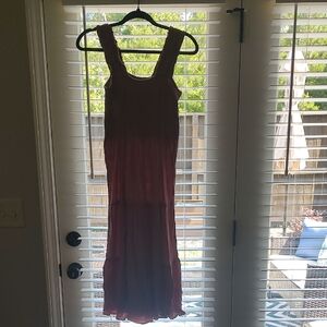 Aerie Red Pleated Maxi Sundress